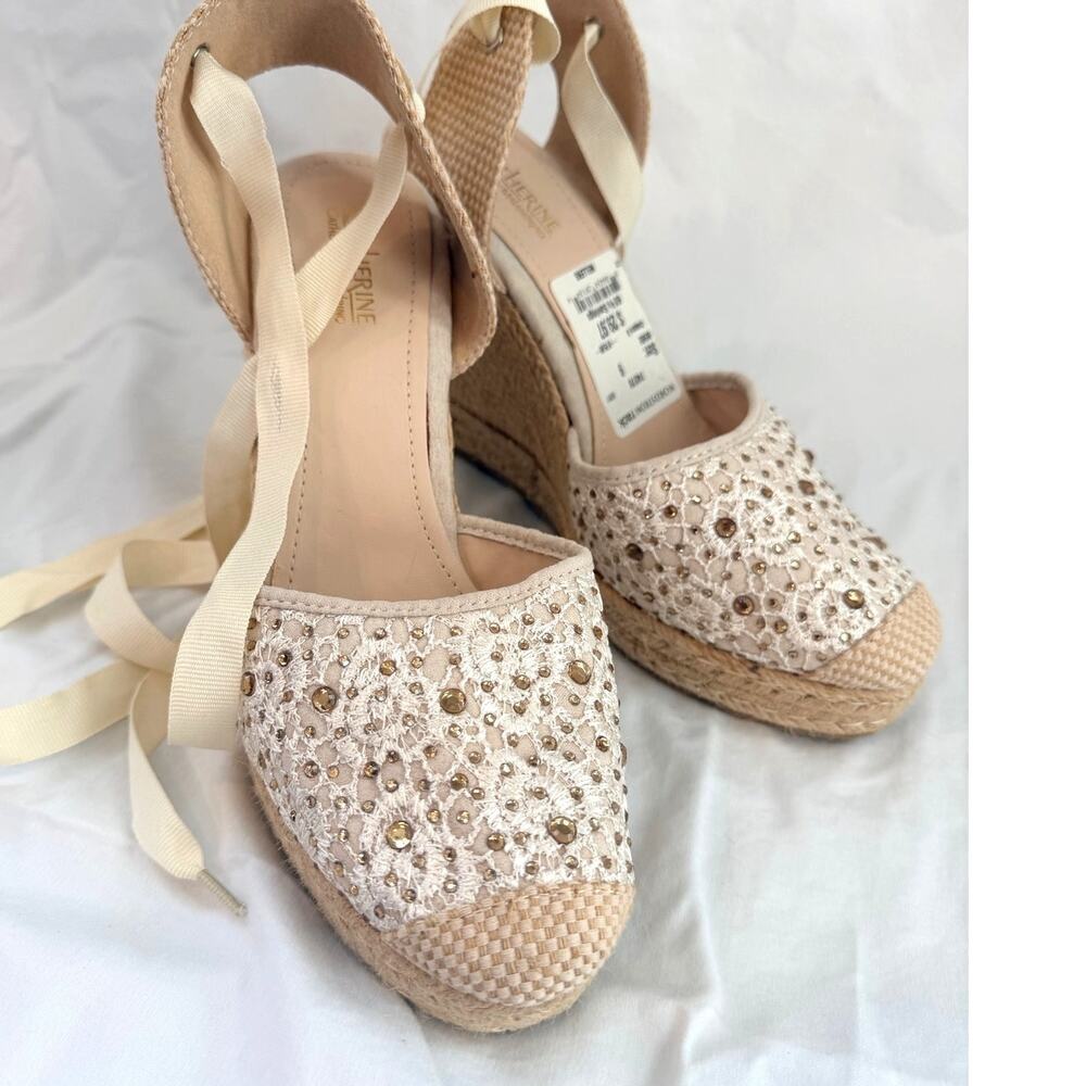 Catherine Malandrino Nellers Lace Up Espadrille Sandals Embellished Lace Size 9